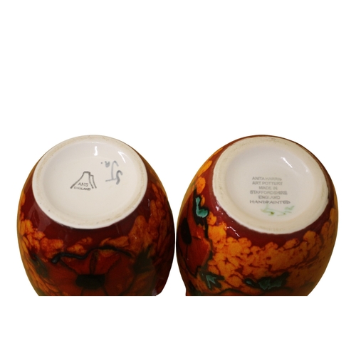 57 - Pair of Anita Harris Ceramic Vases - Poppy Design