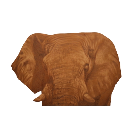 68 - Exquisite and Stunning Piece of Art Pyrography on Tanned Leather of an Elephant by South African Art... 