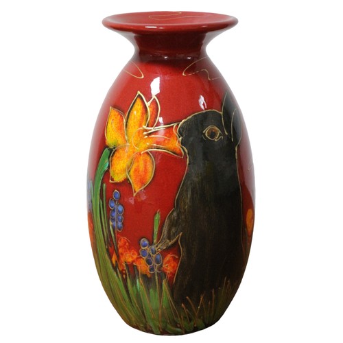 148 - Anita Harris Rabbit and Daffodil Vase with Gold Coloured Signature - 21cm