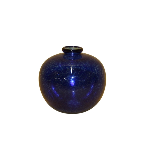 2 - Erik Hoglund Dark Blue Mottled Glass Bulbous Vase - 9cm Tall - Signed on Base