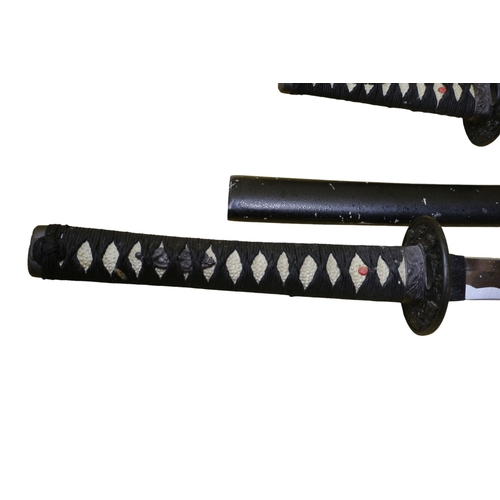 28 - 2 Samurai Swords - Katana and Wakizashi with Lacquered Sheaths, (Saya) - Dragon Decorated Tsuba, Fuc... 