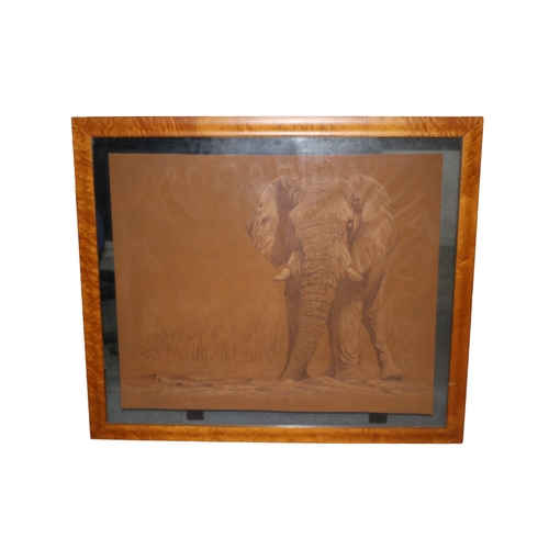 44 - Exquisite and Stunning Piece of Art Pyrography on Tanned Leather of an Elephant by South African Art... 