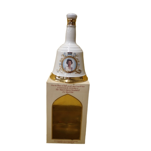 56 - Sealed and Full Bells Whisky in Wade Decanter to Commemorate Queen Elizabeth II 60th Birthday 1986