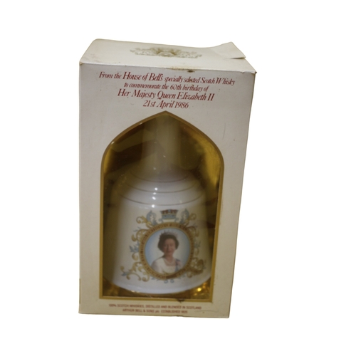 56 - Sealed and Full Bells Whisky in Wade Decanter to Commemorate Queen Elizabeth II 60th Birthday 1986