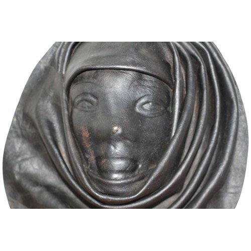 77 - Vintage Leather Face Wall Plaque of a Woman in Black, Interesting Leather, 3D Picture Decor by R.N P... 