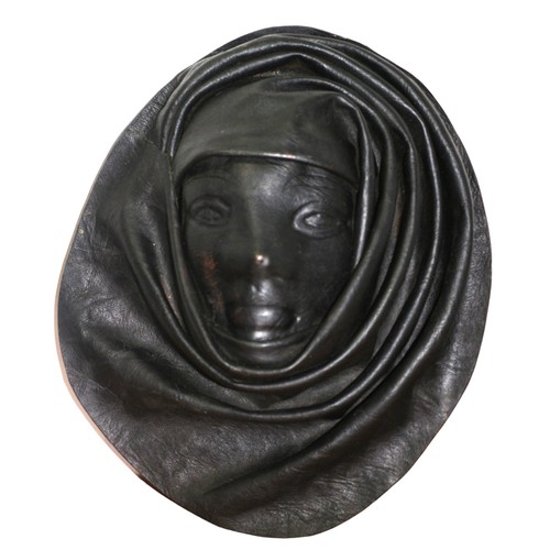 77 - Vintage Leather Face Wall Plaque of a Woman in Black, Interesting Leather, 3D Picture Decor by R.N P... 