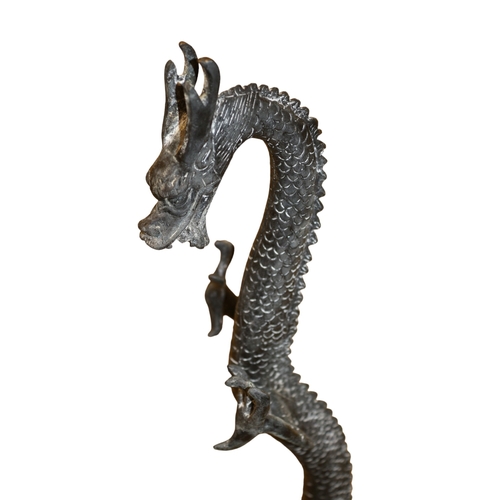 16 - Tall Bronze Rearing Chinese Dragon with Nice Detailing of Scales and Head - 41cm Tall