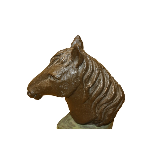 18 - Geert Kunen Hand Made Clay Bust of a Horse Head on Verdigris Coloured Base - Nicely Stamped to Base ... 