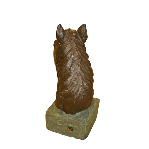 18 - Geert Kunen Hand Made Clay Bust of a Horse Head on Verdigris Coloured Base - Nicely Stamped to Base ... 