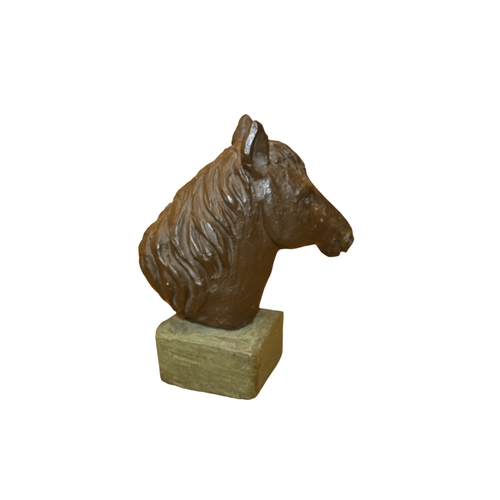 18 - Geert Kunen Hand Made Clay Bust of a Horse Head on Verdigris Coloured Base - Nicely Stamped to Base ... 