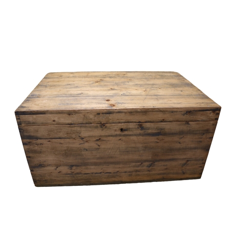 143 - Aged Dovetail Jointed Wooden Trunk, 61.5 x 91 x 45 cm