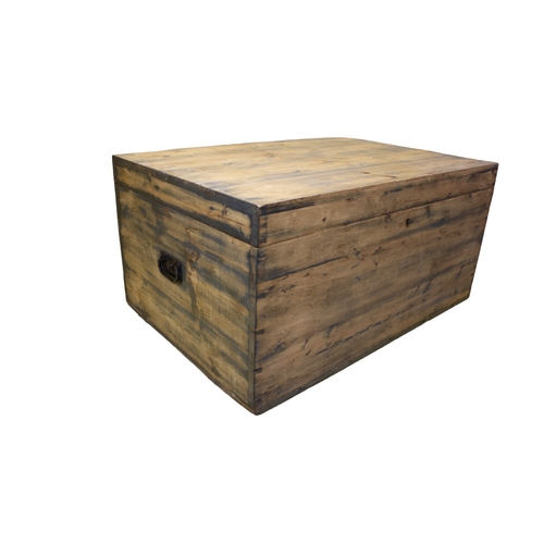 143 - Aged Dovetail Jointed Wooden Trunk, 61.5 x 91 x 45 cm