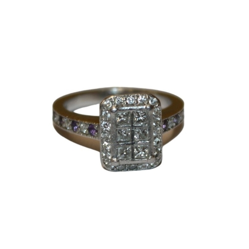 163 - Offered on Behalf of the Official Receiver: Platinum Engagement Ring with Diamonds and Amethysts, 6.... 