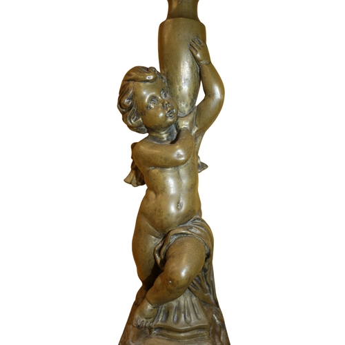 97 - Brass Cherub Signed C. Port Incense Stand & Ornate Lamp Base