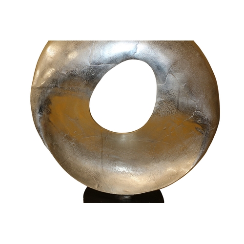 99 - Large Solid Aluminium Metal Wave Sculpture Display Ornament on Plinth, 63cm Tall