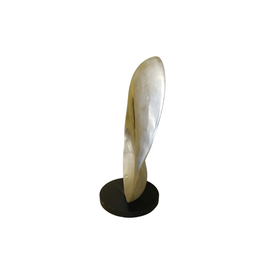 99 - Large Solid Aluminium Metal Wave Sculpture Display Ornament on Plinth, 63cm Tall