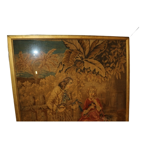 101 - Large Antique Thick Wooden Framed Tapestry, 77 x 85 cm