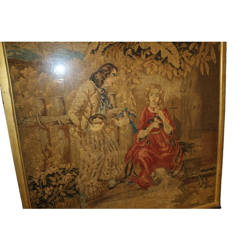 101 - Large Antique Thick Wooden Framed Tapestry, 77 x 85 cm