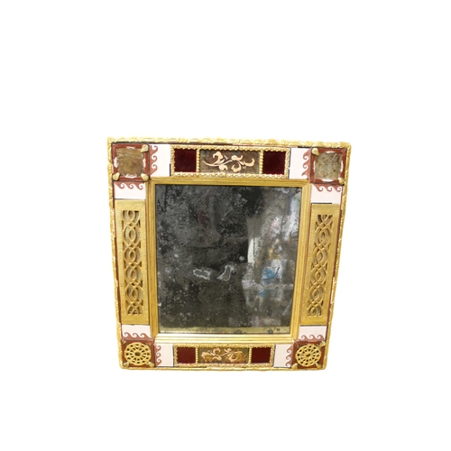 106 - Highly Decorated Aged Mirror, possibly Sorento Styled, 43 x 46 cm