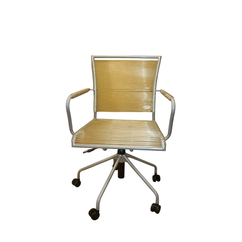 116 - Adjustable Metal Frame Spaghetti Swivel Chair, One Caster Needs attention