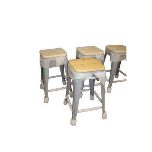 117 - Brand New in Box Pine Topped, Grey Legged Bar Stools x 4, 65cm high