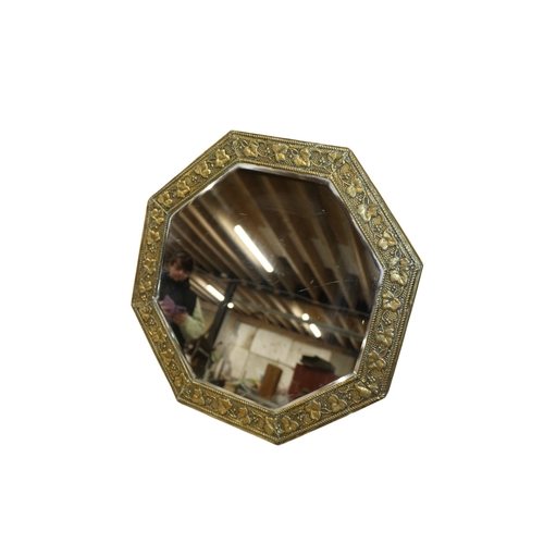 119 - Arts & Crafts English Aesthetics Movement Style Octagonal Mirror, Brass Ivy Pressed, 43 x 43 cm