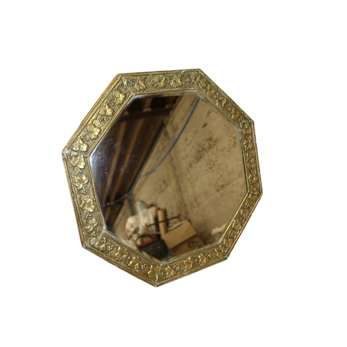 119 - Arts & Crafts English Aesthetics Movement Style Octagonal Mirror, Brass Ivy Pressed, 43 x 43 cm