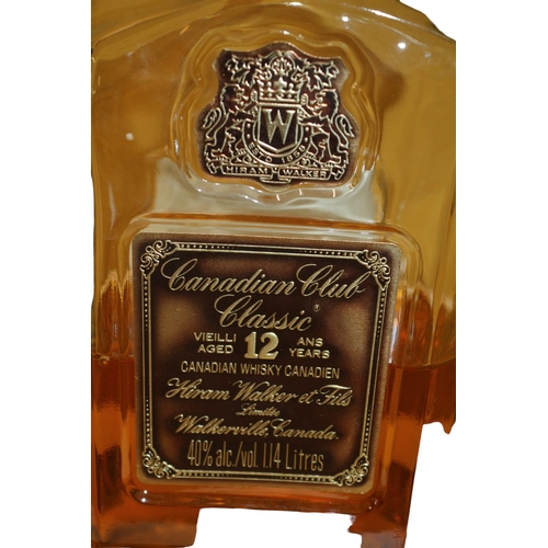 184 - Half Full 1.14 Litre Decanter Bottle of Canadian Club Classic Canadian 12 Year Old Whisky - 40% vol