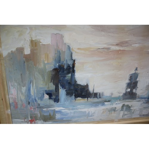 189 - Large Framed Mid Century Oil on Board Painting - 87cm x 73cm - Lightly Signed to Bottom Right Corner