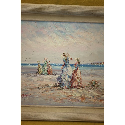 193 - Really Nice Oil on Canvas, Framed, Painting, Reminiscent of a Typical Victorian Scene of Ladies on a... 