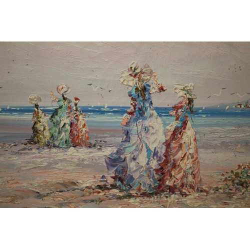 193 - Really Nice Oil on Canvas, Framed, Painting, Reminiscent of a Typical Victorian Scene of Ladies on a... 