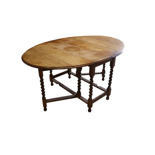 4 - Oak Drop Side Gate Leg Table with Barley Twist Legs, Early 20th Century