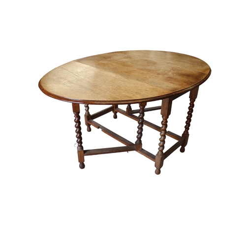 4 - Oak Drop Side Gate Leg Table with Barley Twist Legs, Early 20th Century