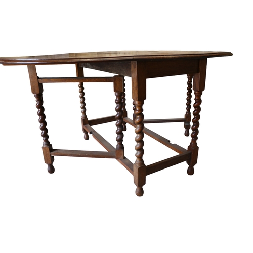 4 - Oak Drop Side Gate Leg Table with Barley Twist Legs, Early 20th Century