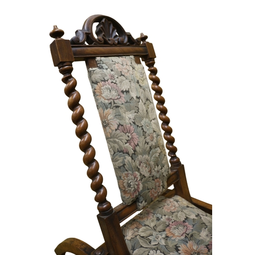 32 - 19th Century Walnut Arts & Crafts Folding Campaign Chair with Barley Twist Supports, Finials and... 