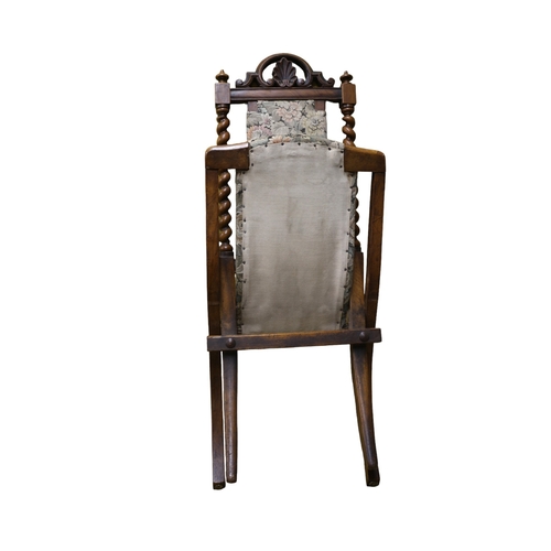 32 - 19th Century Walnut Arts & Crafts Folding Campaign Chair with Barley Twist Supports, Finials and... 