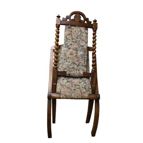 32 - 19th Century Walnut Arts & Crafts Folding Campaign Chair with Barley Twist Supports, Finials and... 