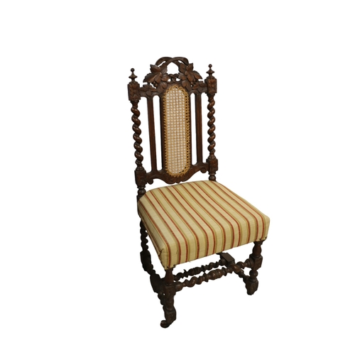 42 - Victorian Gothic Revival Carved Rattan and Barley Twist Support Chairs with Material Splat and Seat,... 