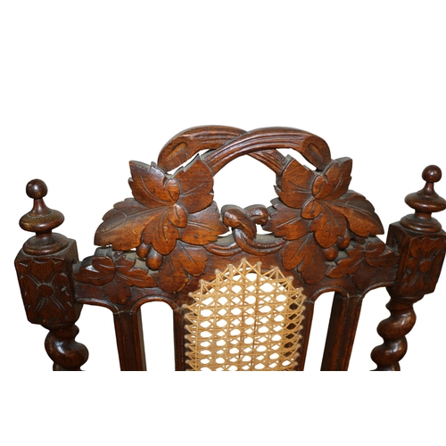 42 - Victorian Gothic Revival Carved Rattan and Barley Twist Support Chairs with Material Splat and Seat,... 