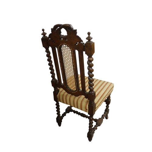 42 - Victorian Gothic Revival Carved Rattan and Barley Twist Support Chairs with Material Splat and Seat,... 