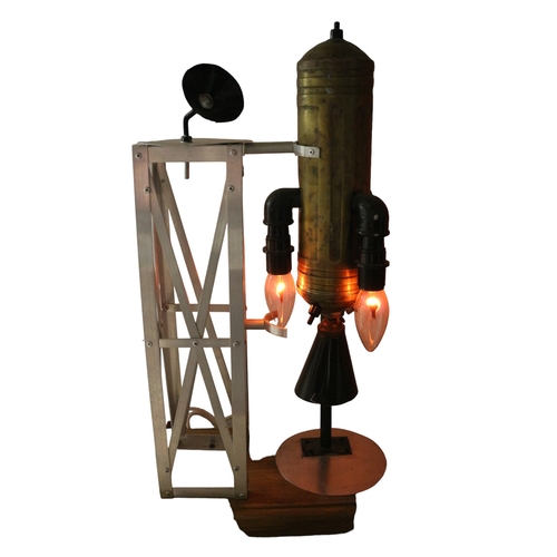 70 - Retro Space Rocket Design Lamp on Launch Pad Base - Flickering Bulbs for Effect. Fully Working