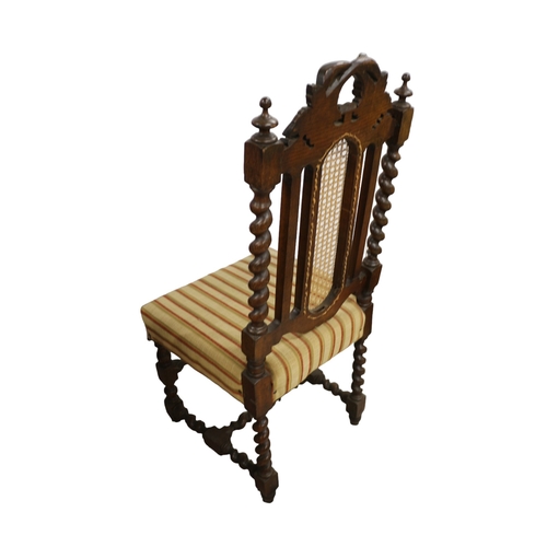 73 - Victorian Gothic Revival Carved Rattan and Barley Twist Support Chairs with Material Splat and Seat,... 