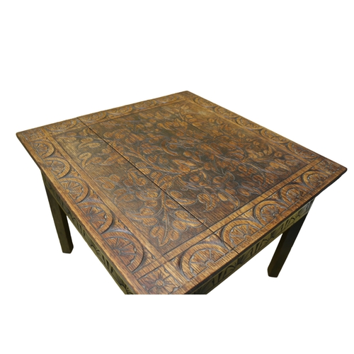 74 - 19th Century Ornate Carved Top and Decorated Oak Side Table with Tapered Legs with Carved Creeping P... 