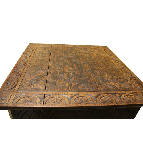 74 - 19th Century Ornate Carved Top and Decorated Oak Side Table with Tapered Legs with Carved Creeping P... 