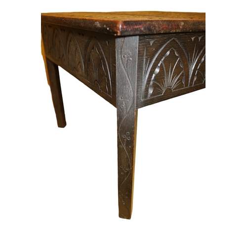 74 - 19th Century Ornate Carved Top and Decorated Oak Side Table with Tapered Legs with Carved Creeping P... 