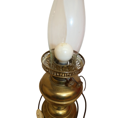 88 - Brass Converted Vintage Oil Lamp with Flume, 48cm Tall