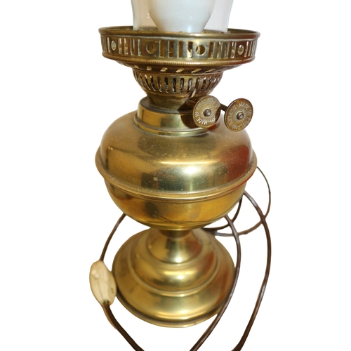 88 - Brass Converted Vintage Oil Lamp with Flume, 48cm Tall