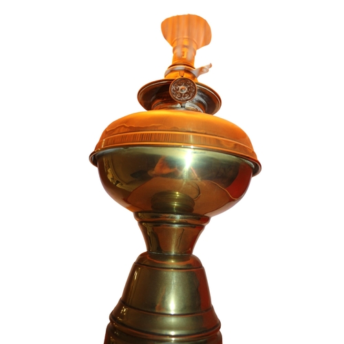 89 - Vintage Brass Converted Oil Lamp with Shade in Working Order, 49cm Tall