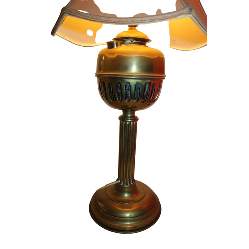 90 - Vintage Brass Converted Oil Lamp with Glass Reservoir and Shade - Heavy Item, 64cm Tall - Working