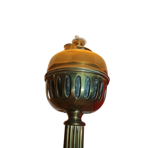 90 - Vintage Brass Converted Oil Lamp with Glass Reservoir and Shade - Heavy Item, 64cm Tall - Working